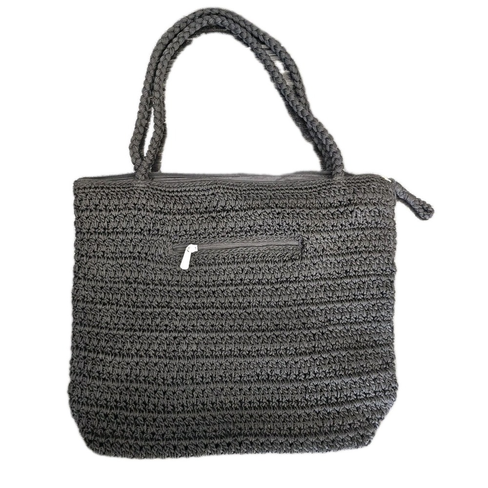 The Sak Black‎ Purse Hand Crochet Boxy Tote Bag